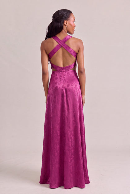 Dylan Satin Jacquard Dress | Fuchsia