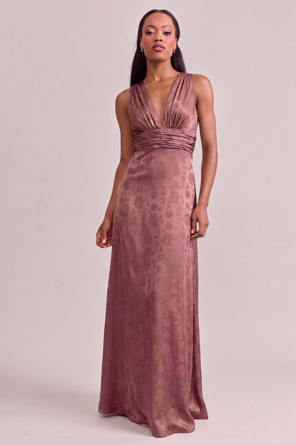 Dylan Satin Jacquard Dress | Mahogany