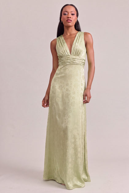 Dylan Satin Jacquard Dress | Matcha
