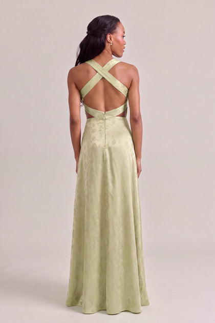 Dylan Satin Jacquard Dress | Matcha