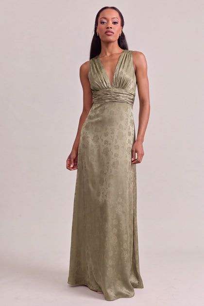 Dylan Satin Jacquard Dress | Moss