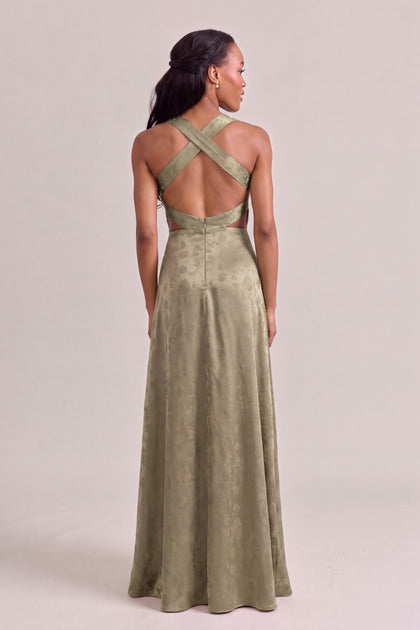 Dylan Satin Jacquard Dress | Moss