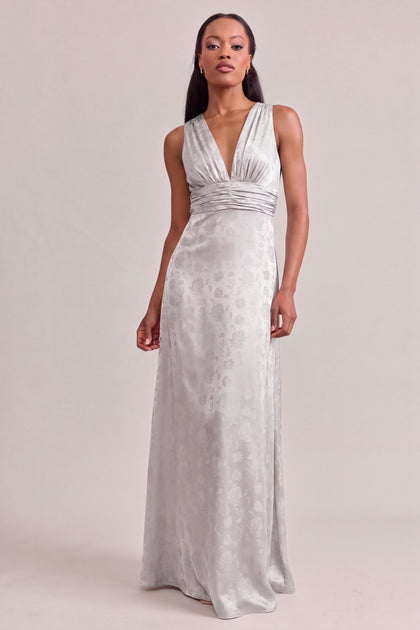 Dylan Satin Jacquard Dress | White Pearl