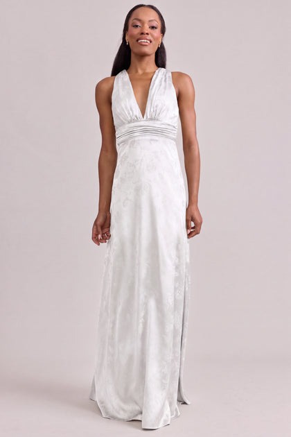 Dylan Satin Jacquard Dress | White Pearl
