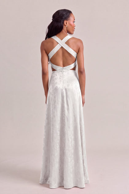 Dylan Satin Jacquard Dress | White Pearl
