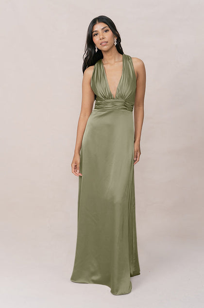 Dylan Satin Dress | Made To Order | Moss