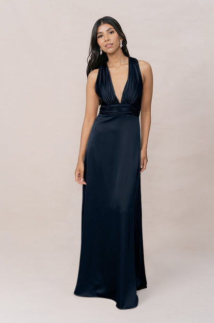 Dylan Satin Dress | Made To Order | Navy Blue