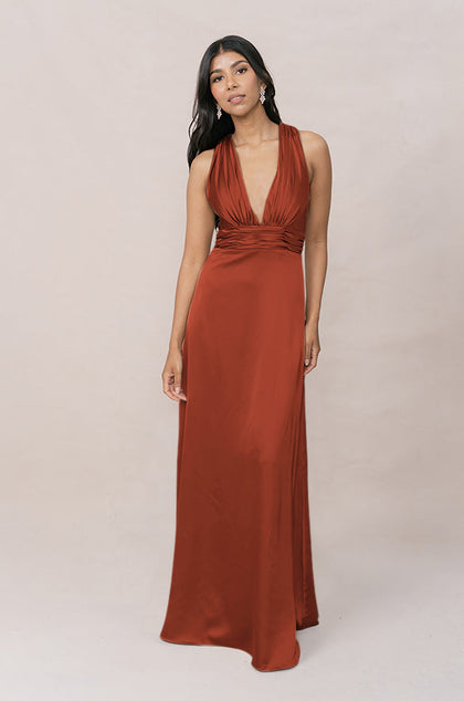 Dylan Satin Dress | Made To Order | Rust