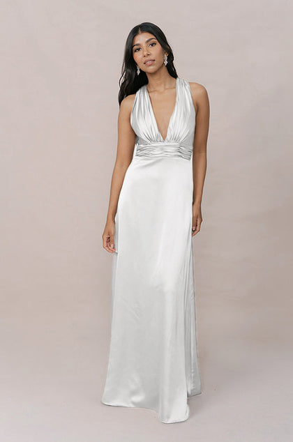 Dylan Satin Dress | Made To Order | White Pearl
