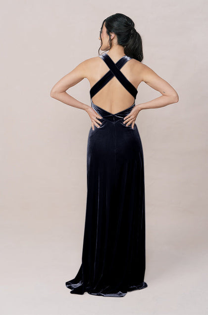 Dylan Velvet Dress | Made To Order | Navy Blue