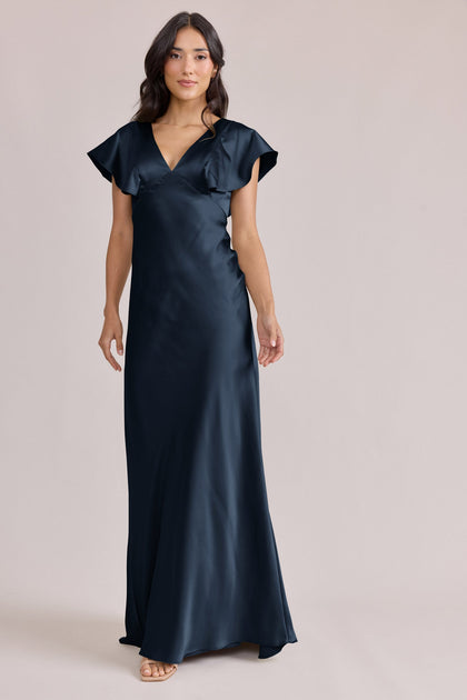 Eden Satin Dress | Made To Order | Navy Blue