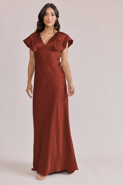 Eden Satin Dress | Made To Order | Terracotta Rust