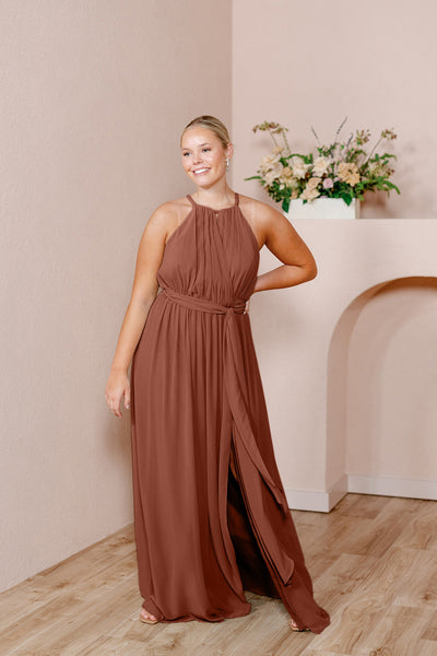 Eliza Chiffon Faux Wrap Dress Cinnamon Rose
