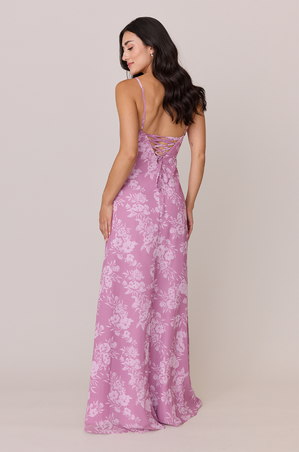 Ember Chiffon Floral Print Dress | Made To Order | Mauve Pink Bouquet