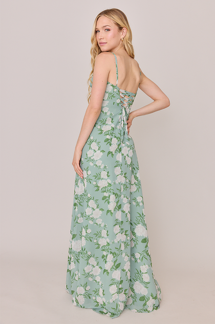 Ember Chiffon Floral Print Dress | Made To Order | Sage Multi Bouquet