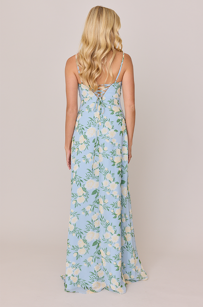 Ember Chiffon Floral Print Dress | Made To Order | Sky Blue Multi Bouquet