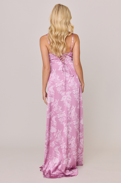 Ember Satin Floral Print Dress | Made To Order | Mauve Pink Bouquet