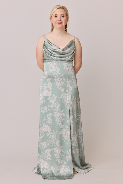 Ember Satin Floral Print Dress | Made To Order | Sage and Champagne Bouquet