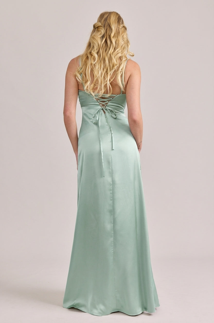 sage green satin dress Ember Satin Dress