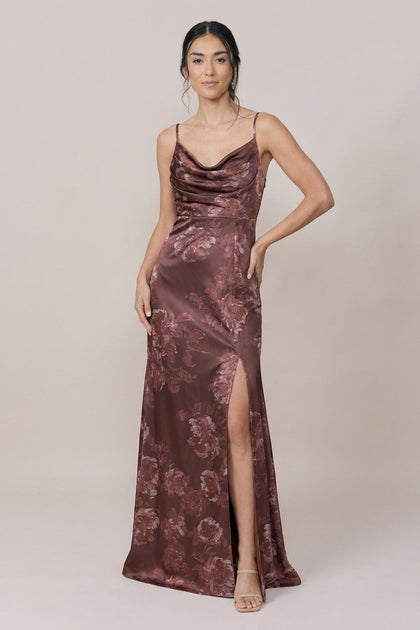 Ember Satin Floral Print Dress | Made To Order | Mahogany Blooms