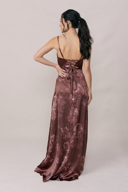 Ember Satin Floral Print Dress | Made To Order | Mahogany Blooms