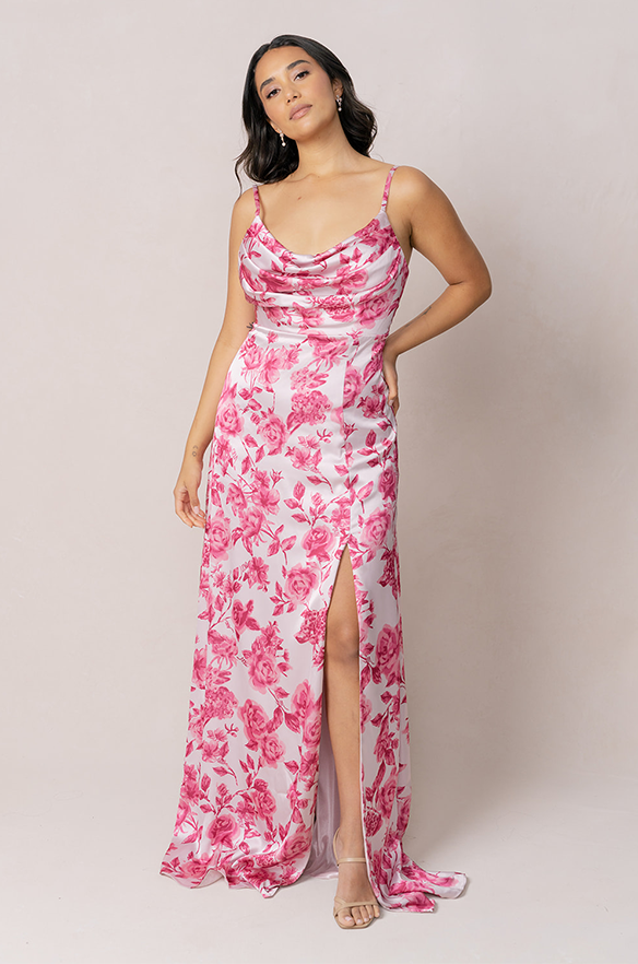 Ember Satin Floral Print Dress