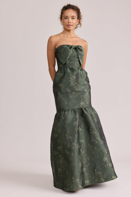 Esme Jacquard Dress | Made To Order | Deep Olive