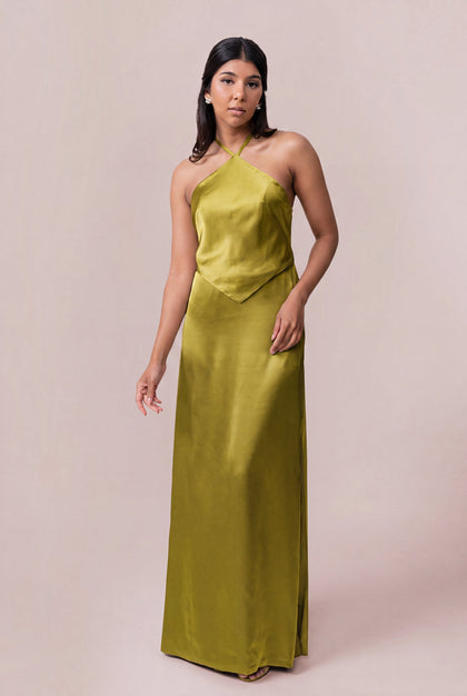 Everly Satin Dress | Made To Order | Chartreuse