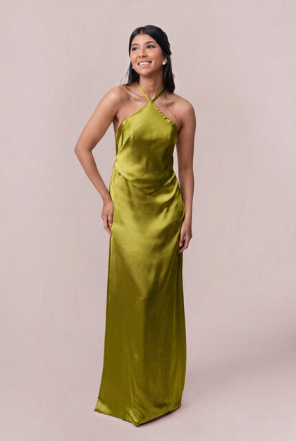 Everly Satin Dress | Made To Order | Chartreuse