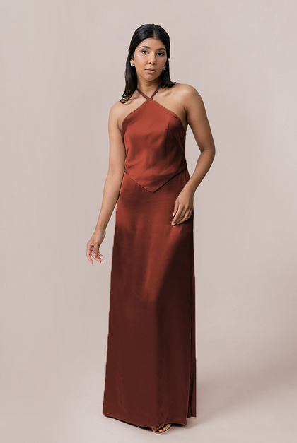 Everly Satin Dress | Made To Order | Terracotta Rust