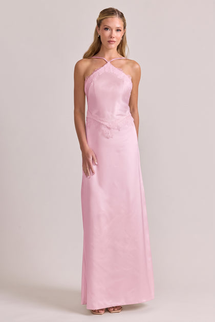 Everly Satin + Lace Dress | Baby Pink