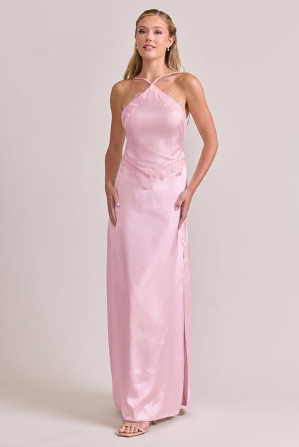 Everly Satin + Lace Dress | Baby Pink