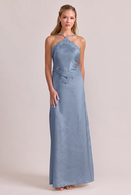Everly Satin + Lace Dress | French Blue