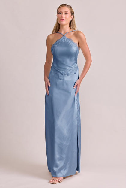 Everly Satin + Lace Dress | French Blue
