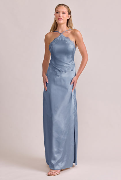 Everly Satin + Lace Dress | French Blue
