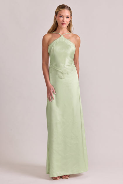 Everly Satin + Lace Dress | Lily Green