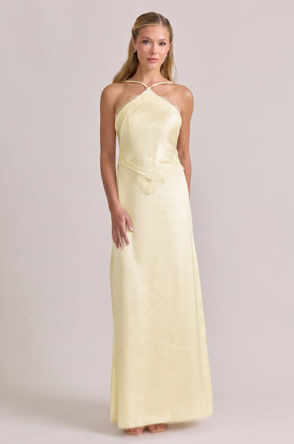Everly Satin + Lace Dress | Pale Yellow