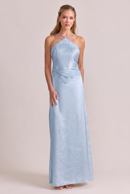 Everly Satin + Lace Dress | Sky Blue