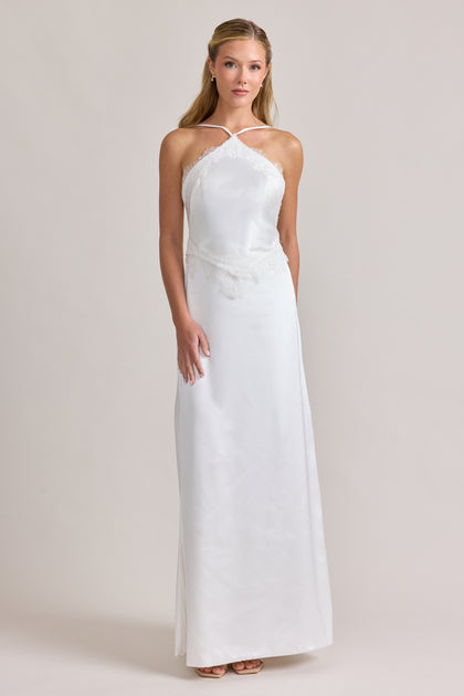 Everly Satin + Lace Dress | White