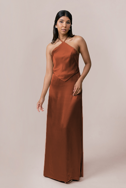 Everly Satin Dress | Made To Order | Rust
