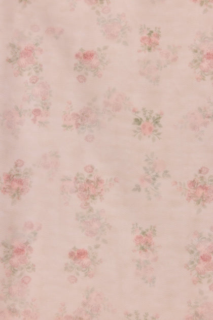 Pre-Cut Tulle Floral Print Fabric by Yard | Champagne Petit Rose