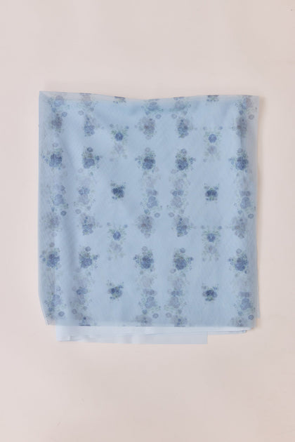 Tulle Floral Print Fabric By Yard | Sky Blue Petit Rose