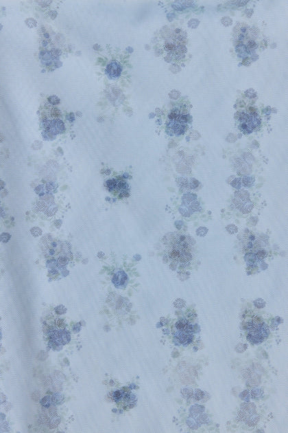 Pre-Cut Tulle Floral Print Fabric by Yard | Sky Blue Petit Rose
