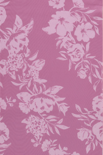 Chiffon Floral Print Fabric By Yard | Mauve Pink Bouquet