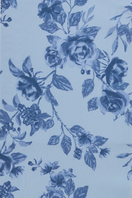 Pre-Cut Chiffon Floral Print Fabric By Yard | Sky Blue Garden