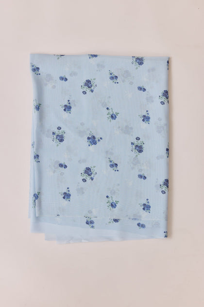 Pre-Cut Chiffon Floral Print Fabric By Yard | Sky Blue Petit Rose