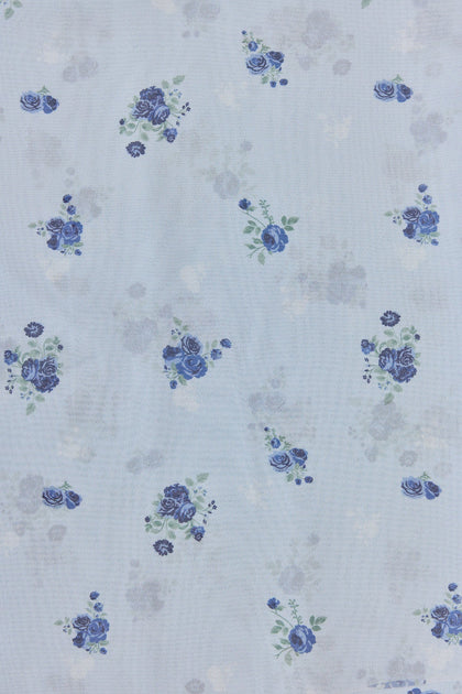 Pre-Cut Chiffon Floral Print Fabric By Yard | Sky Blue Petit Rose