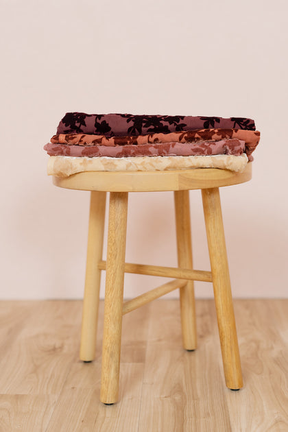 Pictured top to bottom: Burgundy, Terracotta, Dusty Rose, and Gold Champagne