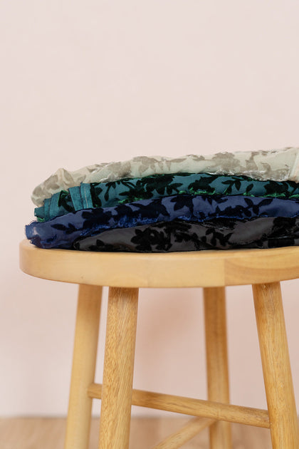 Floral Burnout Velvet Fabric By Yard | Navy