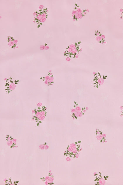 Satin Floral Print Fabric by Yard | Baby Pink Petit Rose